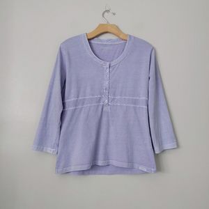 Woolrich Button Front T-Shirt 3/4 Sleeve Top Lilac Size Small
